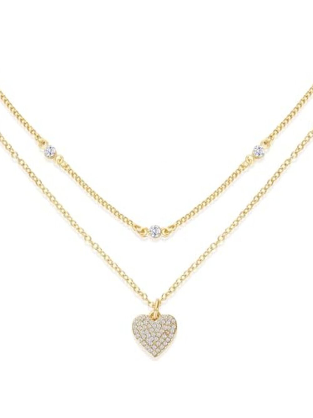 New - Mothers Day Gifts for Women Double Layered Heart Shaped Gold Necklace